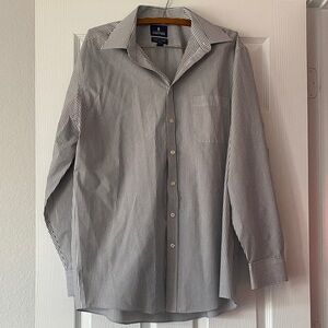 Stafford Black and White Striped Dress Shirt